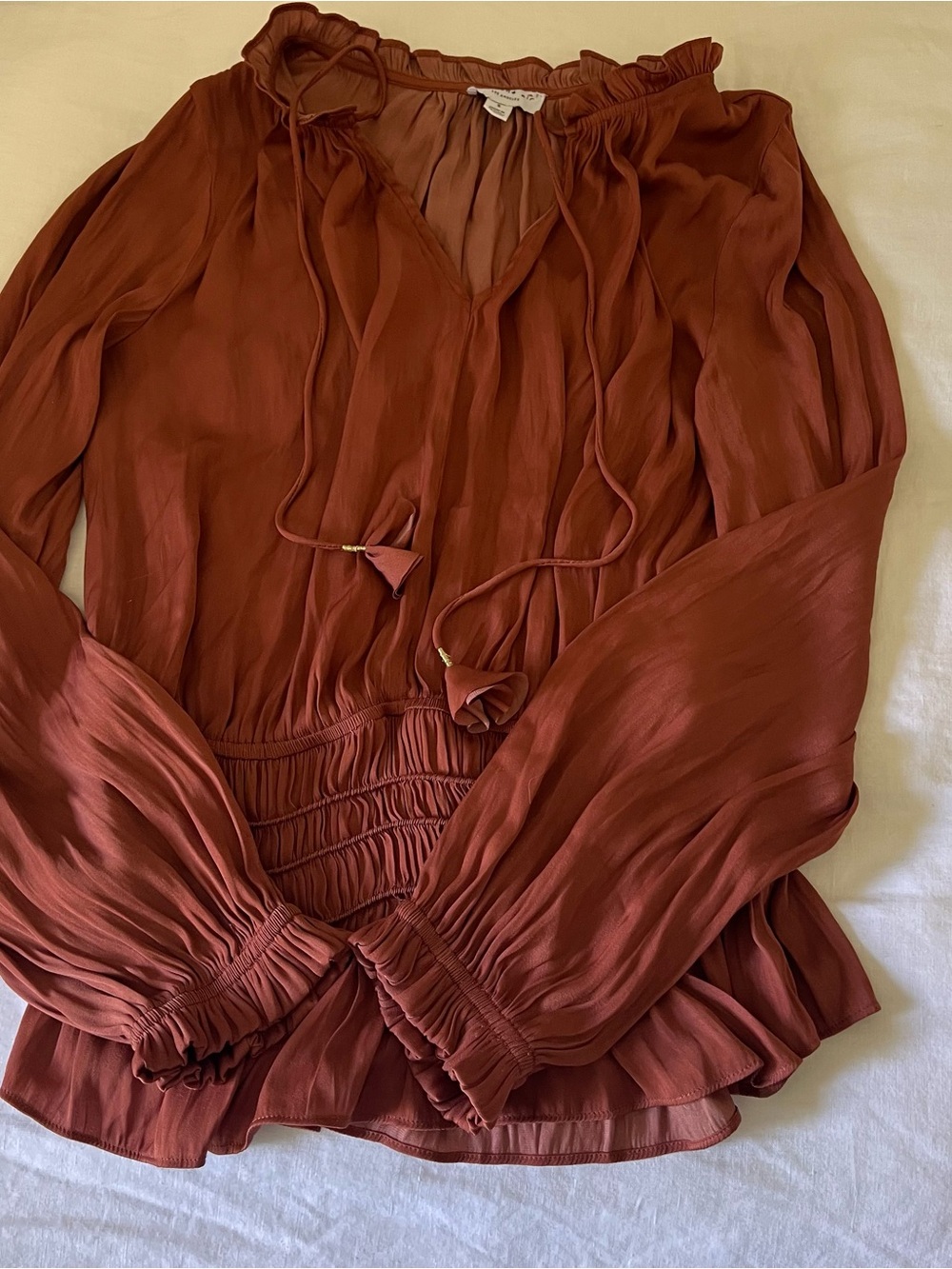 Current Air Rust-Tone Long Sleeve Peasant Blouse